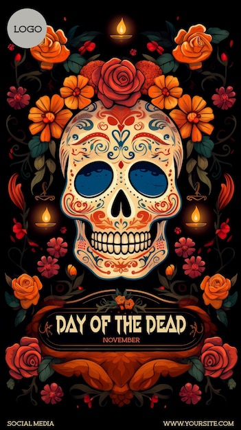 PSD poster del giorno dei morti o del dia de muertos