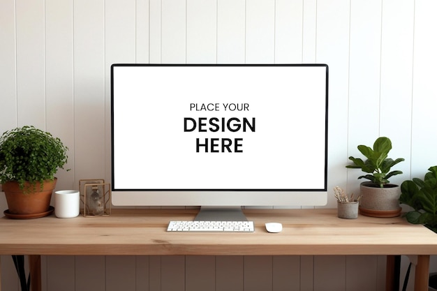 Editable desktop screen mockup design template realistic imac mockup