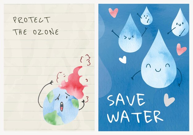 PSD editable environment poster template psd in watercolor set