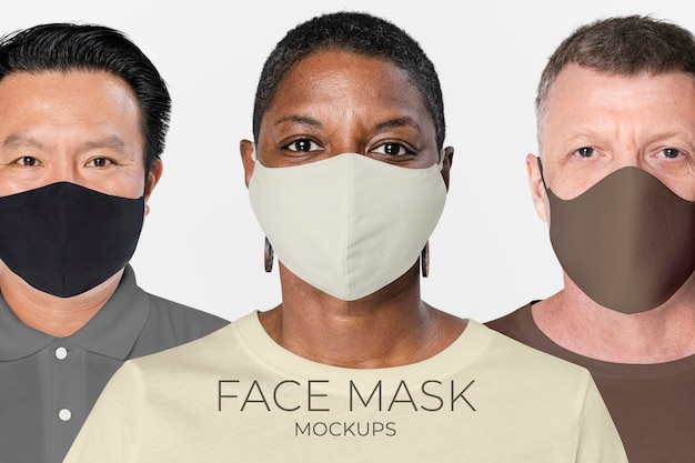 Editable face mask mockup psd on diverse group of people