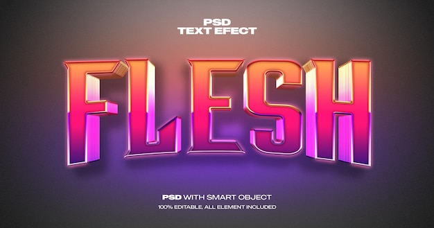 Editable flesh text effect in modern 3d style with nice colors