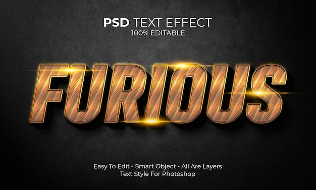 PSD 편집 가능한 furious 텍스트 효과 현대적인 3d 창의적이고 최소한의 글꼴 스타일