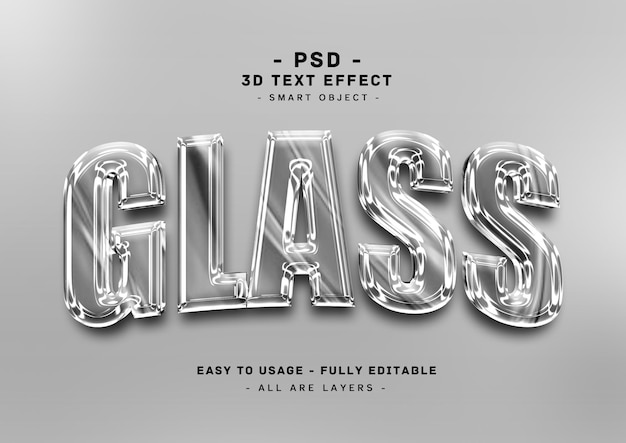 PSD editable glass 3d gray text style effect