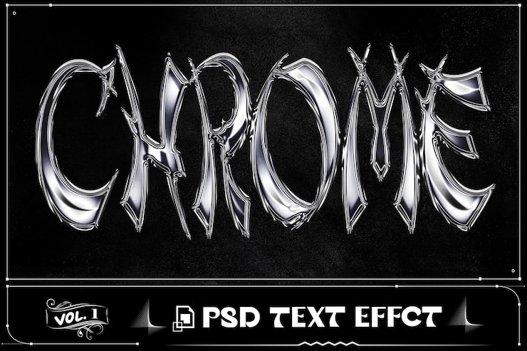 PSD редактируемый блестящий роскошный хромовый текстовый эффект psd photoshop