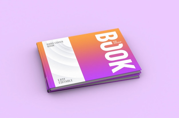 Mockup di libro con copertina rigida sottile rettangolare e realistico di alta qualità modificabile su uno sfondo pulito