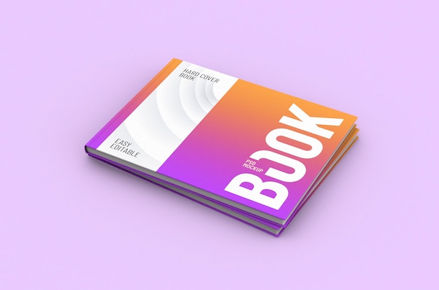 Mockup di libro con copertina rigida sottile rettangolare e realistico di alta qualità modificabile su uno sfondo pulito