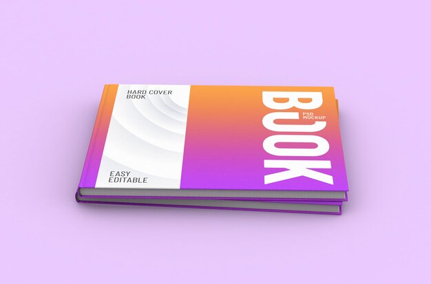 Mockup di libro con copertina rigida sottile rettangolare e realistico di alta qualità modificabile su uno sfondo pulito