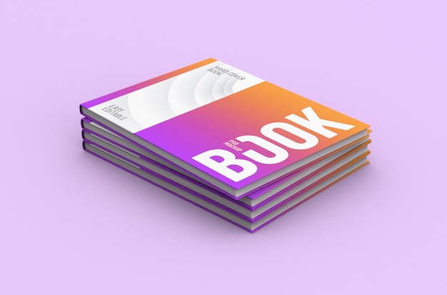 Mockup di libro con copertina rigida sottile rettangolare e realistico di alta qualità modificabile su uno sfondo pulito