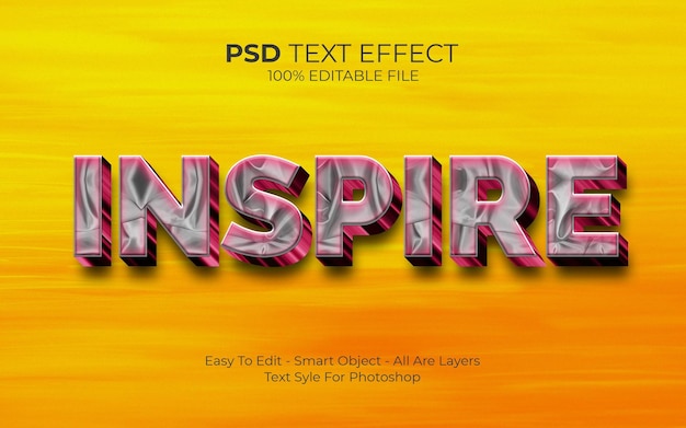 PSD editable inspire 3d text effect modern creative and minimal font style