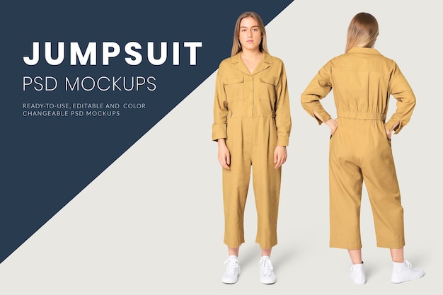 PSD 編集可能なジャンプスーツのモックアップpsd女性のストリートファッション広告
