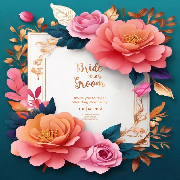 Editable luxury and floral wedding invitation template