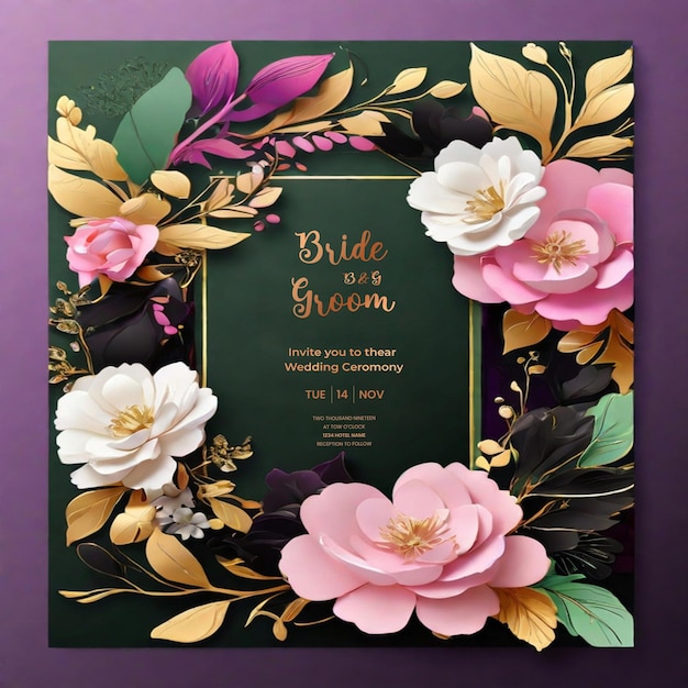 PSD editable luxury and floral wedding invitation template