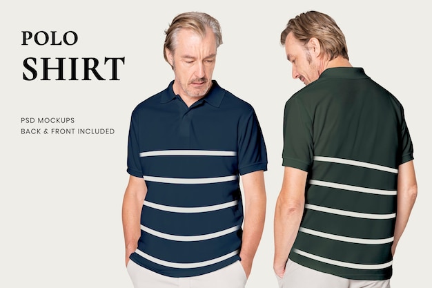 Mockup di polo maturo modificabile psd per annuncio di abbigliamento di base