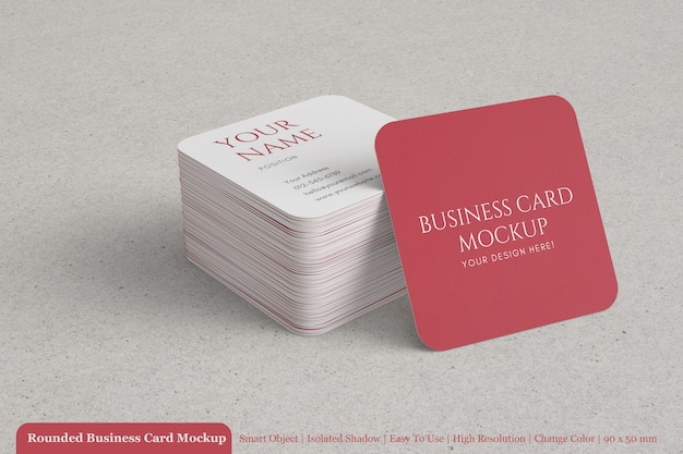 Editable modern stacked 90x50mm business card with rounded corner mockup design