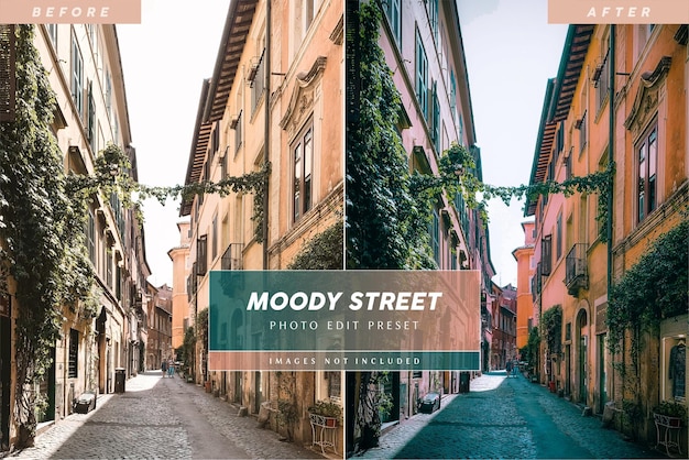 PSD editable moody street preset for photo edits