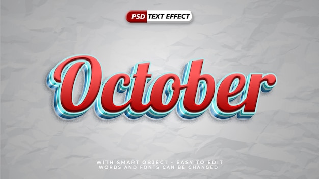 Editable october text effect with 3d style