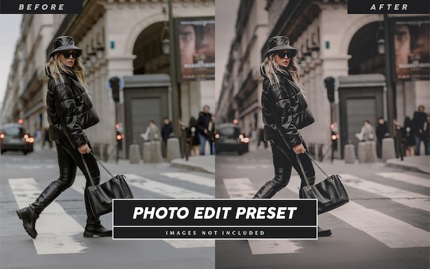 PSD filtro predefinito per la modifica delle foto modificabile per blogger di viaggio, modella, marchio di abbigliamento