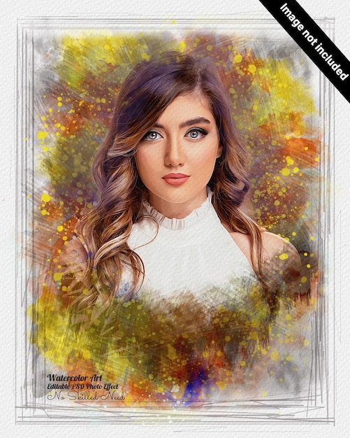 PSD editable portrait of a person with watercolor effect mock-up