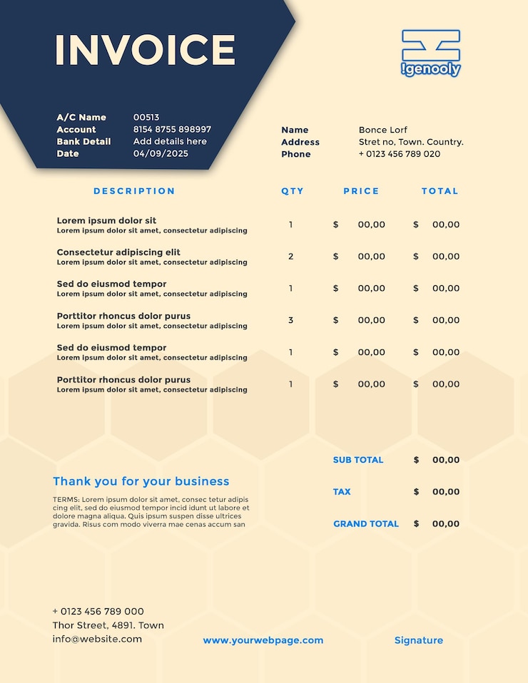 PSD editable professional invoice template for designers