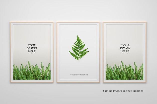 Editable PSD mockup tempalte with three vertical A4 frames on white background