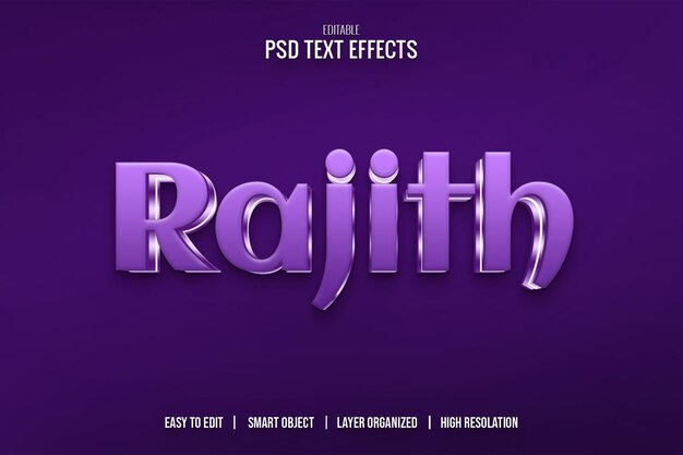 Editable PSD Text Effects Purple 3D Design for Rajith