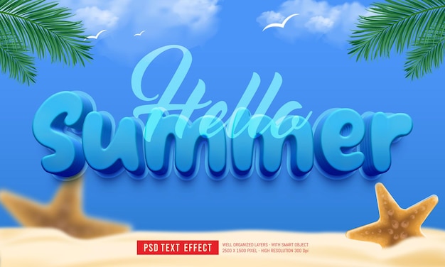 Editable psd text hello summer with 3d style effect