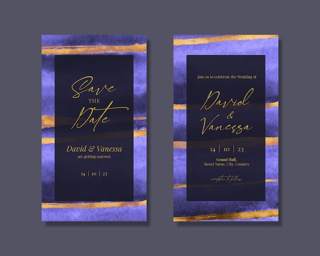 PSD editable purple and gold instagram story wedding invitation card template