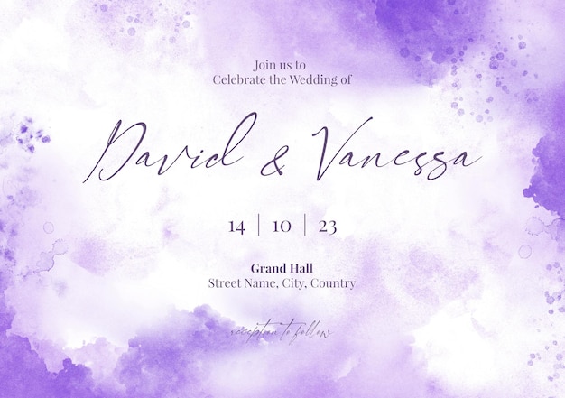 PSD editable purple wedding invitation card template