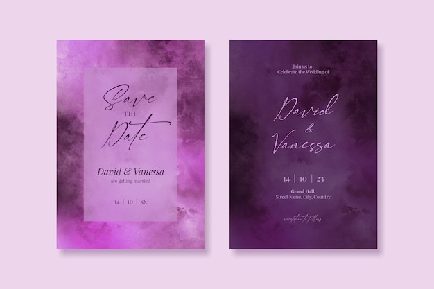 PSD editable purple wedding invite set template design