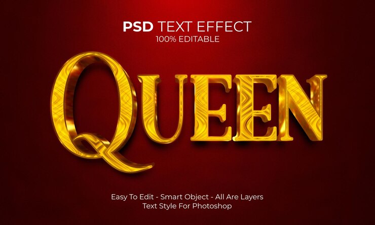 Editable Queen text effect modern 3d creative and minimal font style