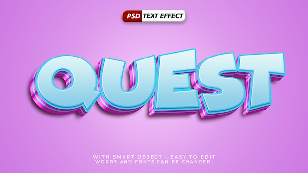editable quest text effect with 3d style