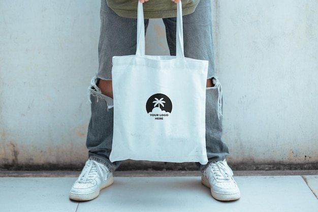 Editable realistic tote bag branding mockup