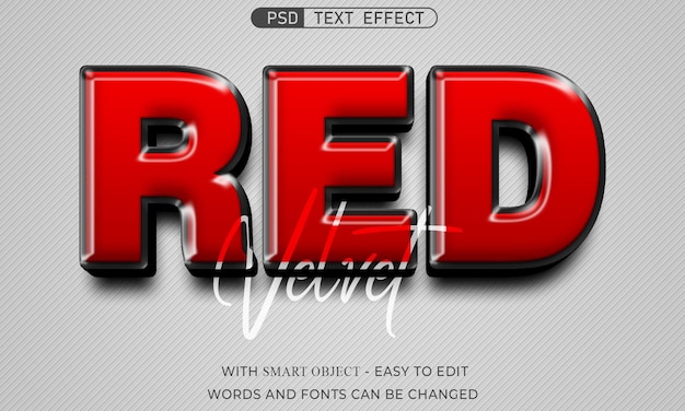 Editable red velvet text effect 3d style