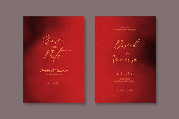 Editable Red Wedding Invitation Card Set Template