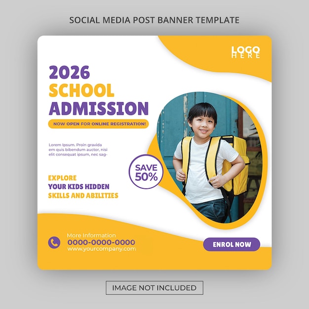 Editable school admission education school banner template social media post