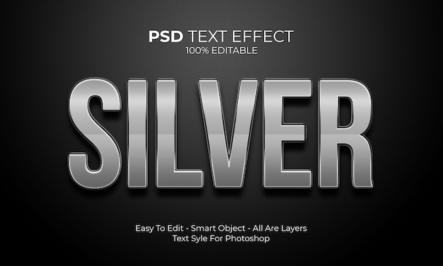 Editable Silver text effect modern 3d creative and minimal font style