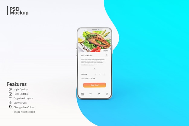 PSD modificabili smartphone modificabili per visualizzare il modello di concetto di app di cibo