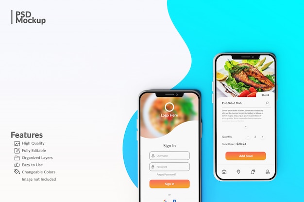 Editable smartphone mock ups to display food app concept template