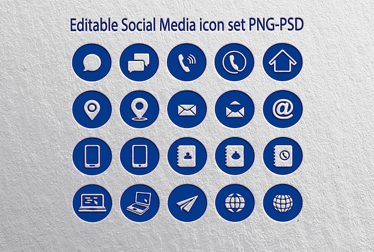 PSD editable social media icon set for communication and web interface