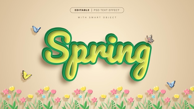 PSD editable spring 3d style text effecta spring text effect with flowers and a butterfly on the bottom