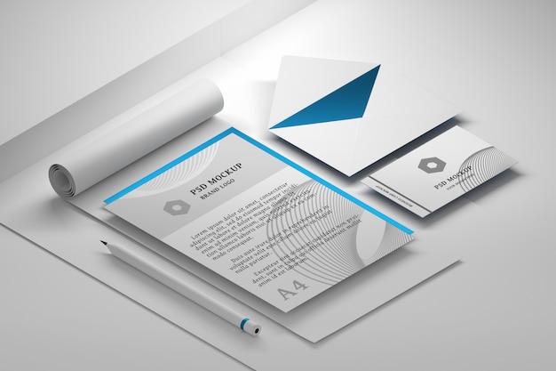 Editable stationery PSD mockup with premium office paper documents collection