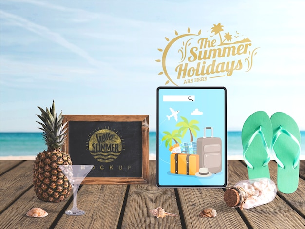 Editable tablet mockup with summer elements