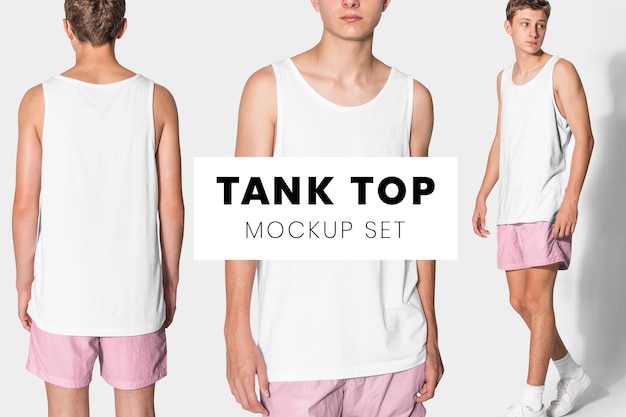 Editable tank top psd mockup template basic teen’s apparel ad