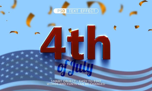 PSD editable text 3d style 4th of july for independence day