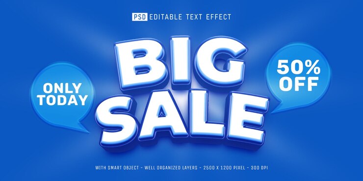 PSD editable text big sale with 3d style effect