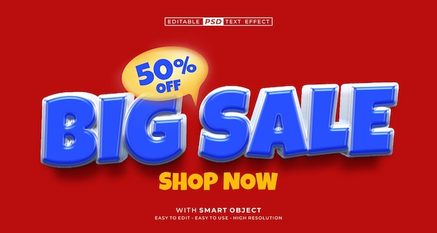 PSD editable text big sale with 3d style text effect