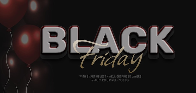 PSD editable text black friday with dark 3d style effect