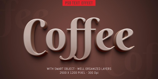 PSD Редактируемый текст в стиле кофе с 3d-эффектом