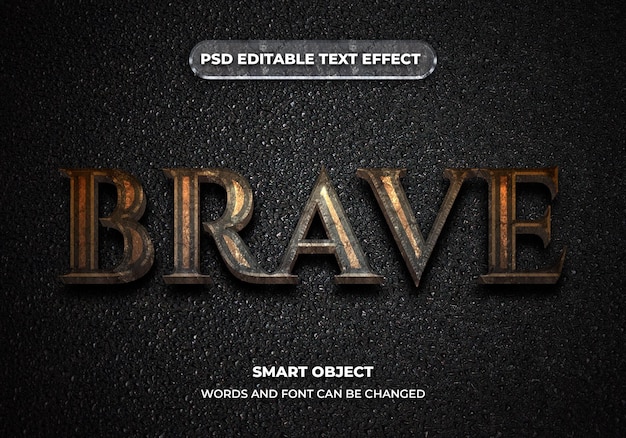 Editable text effect 3d brave and metallic font style