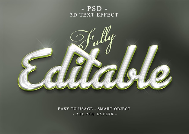 Editable text effect 3d silver green style